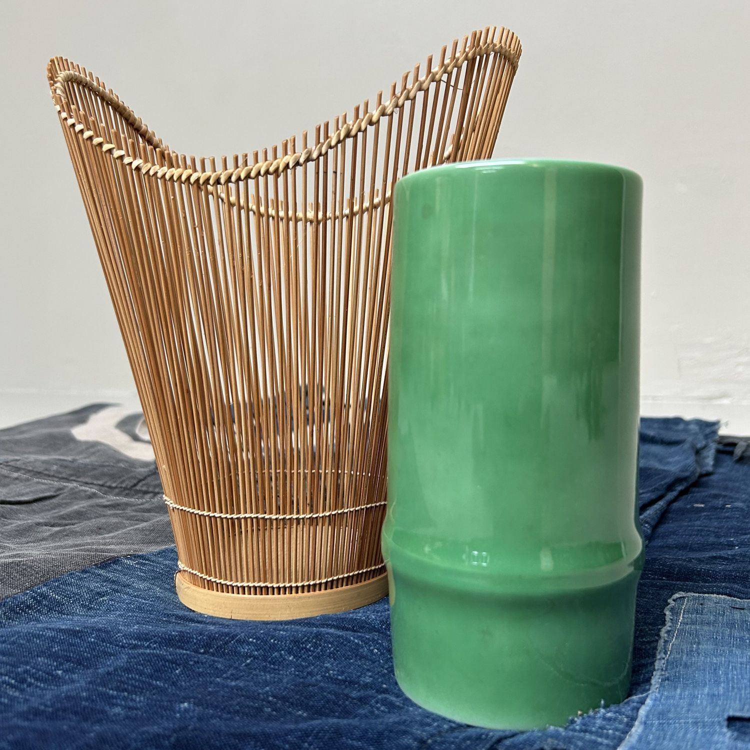 ​Vintage Hanakago (花籠), Bamboe Ikebana Mand, jaren '60.