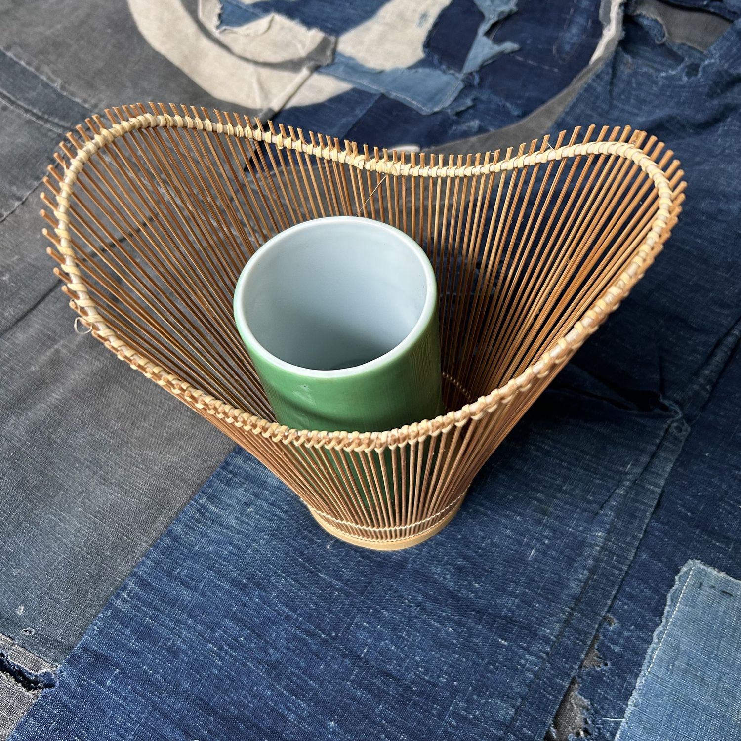 ​Vintage Hanakago (花籠), Bamboe Ikebana Mand, jaren '60.