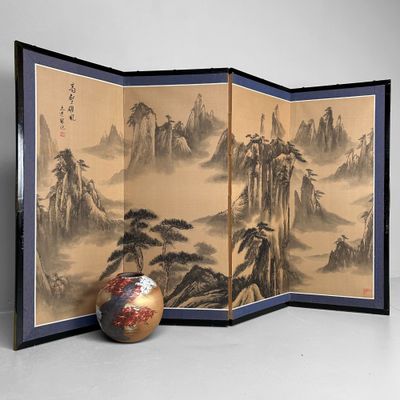 Japanese Byōbu, Room Screen with Mountain Landscape, 1950s.