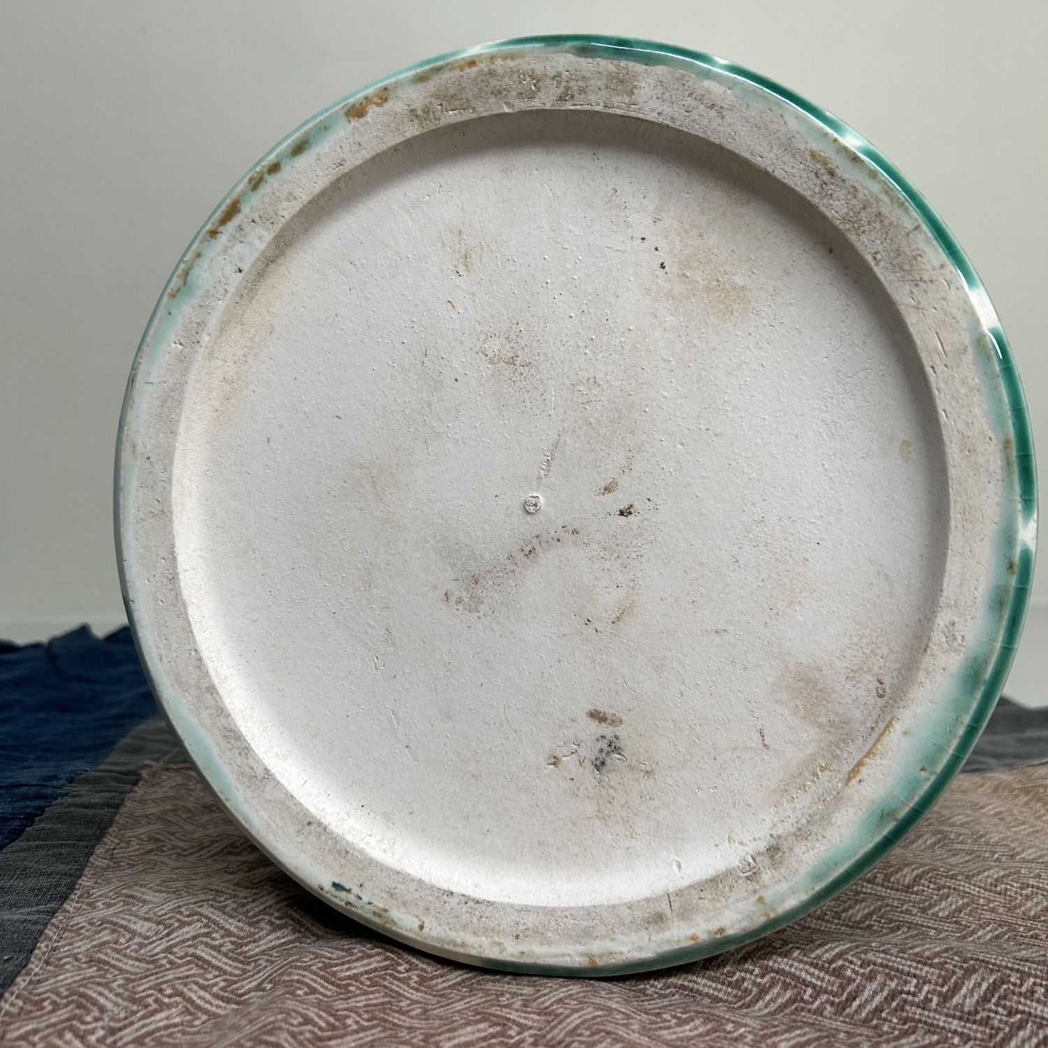 Vintage Hibachi, Plant Stand, Turquoise Glazed Ceramic, Japan, 1970s.