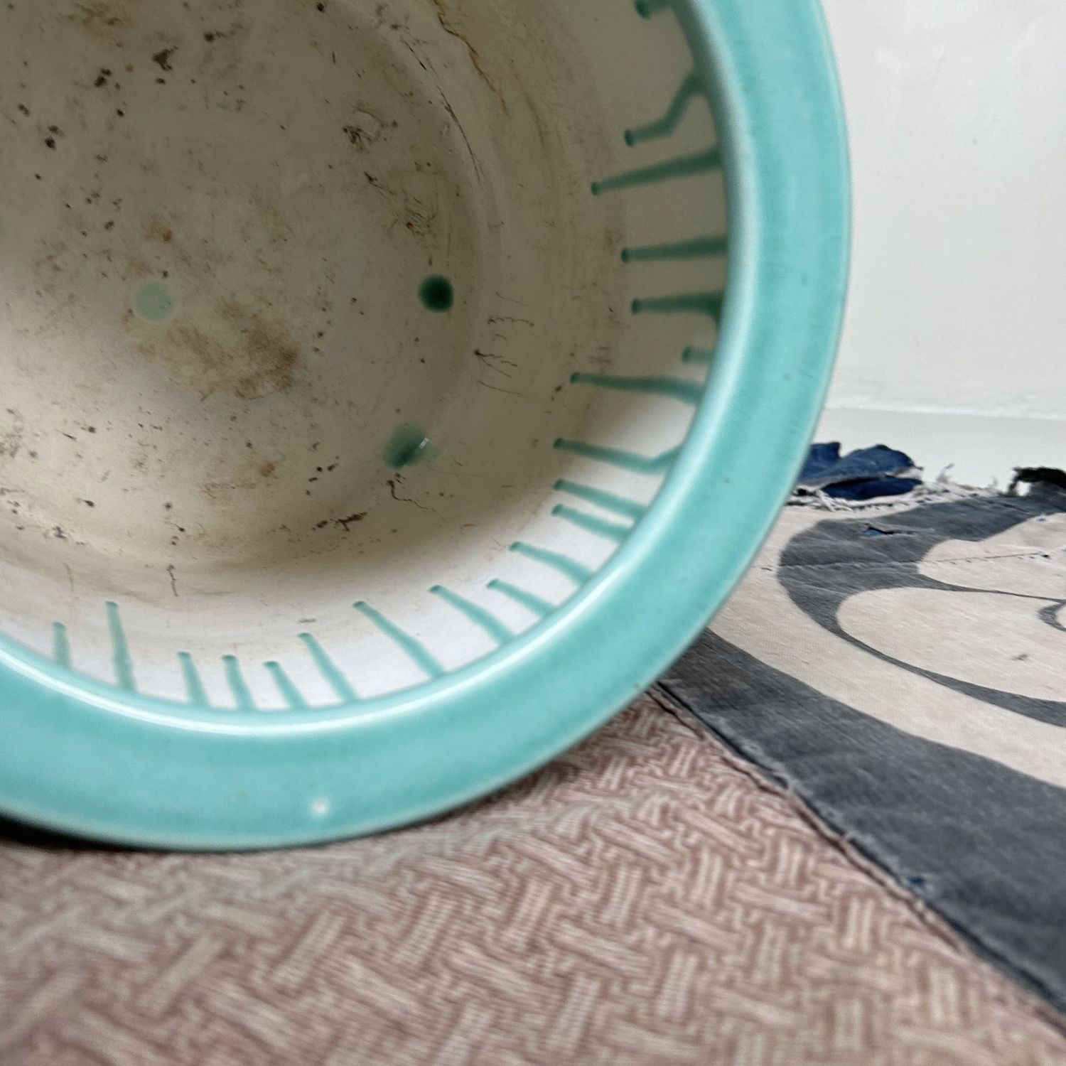 Vintage Hibachi, Plant Stand, Turquoise Glazed Ceramic, Japan, 1970s.