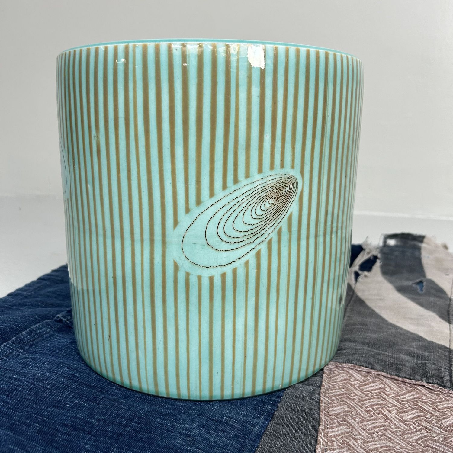 Vintage Hibachi, Plant Stand, Turquoise Glazed Ceramic, Japan, 1970s.