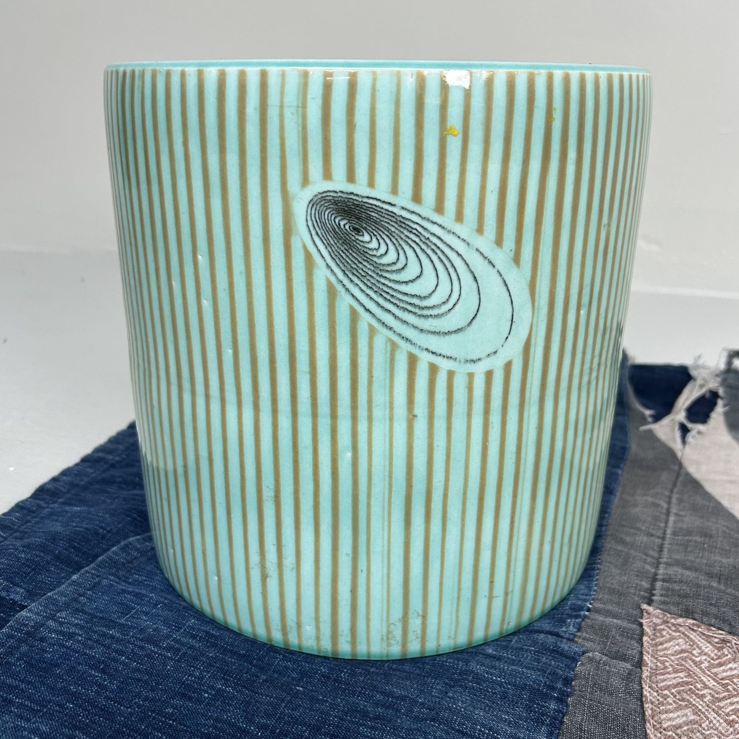 Vintage Hibachi, Plant Stand, Turquoise Glazed Ceramic, Japan, 1970s.