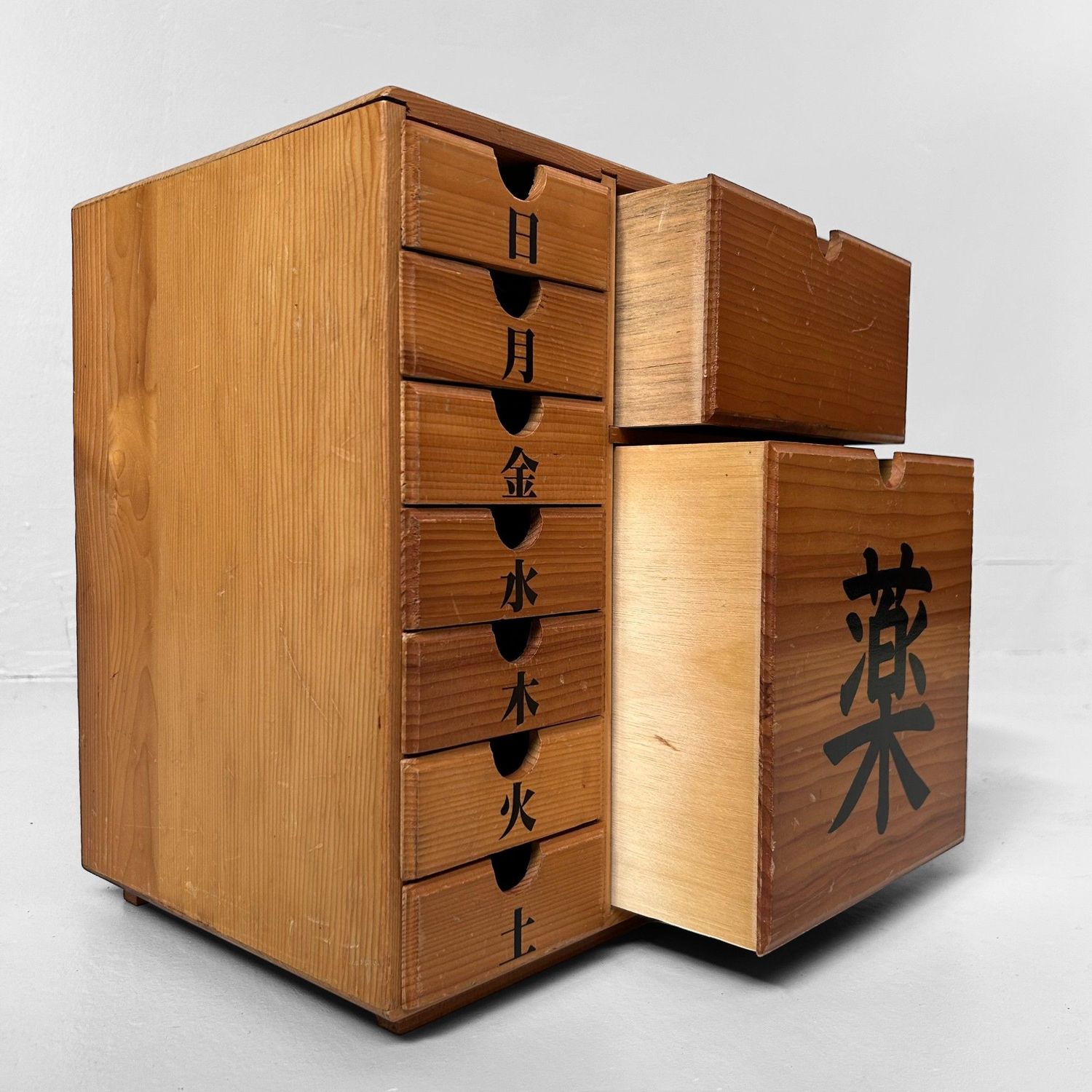 Vintage Shōwa Era Japanese Medicine Cabinet – Wooden Organizer.