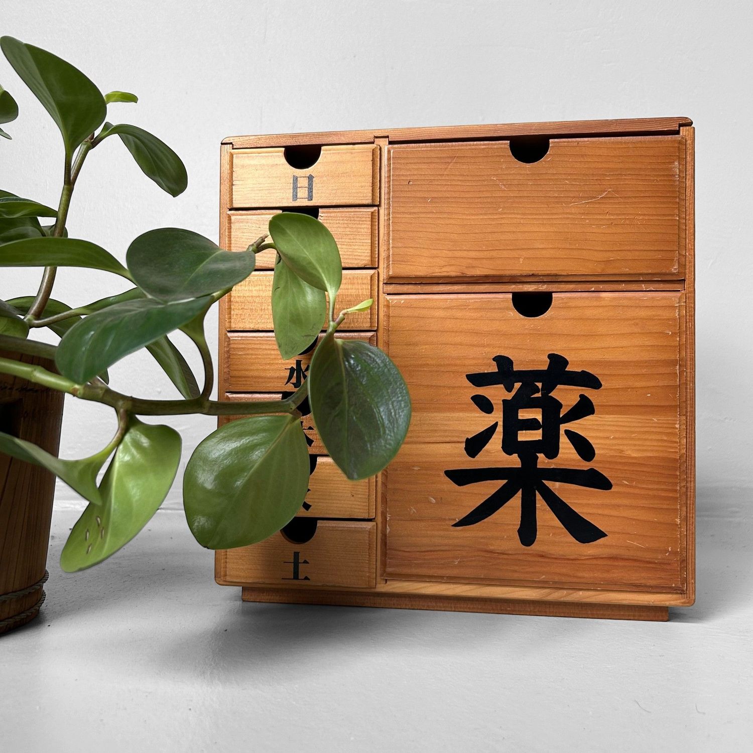 Vintage Shōwa Era Japanese Medicine Cabinet – Wooden Organizer.