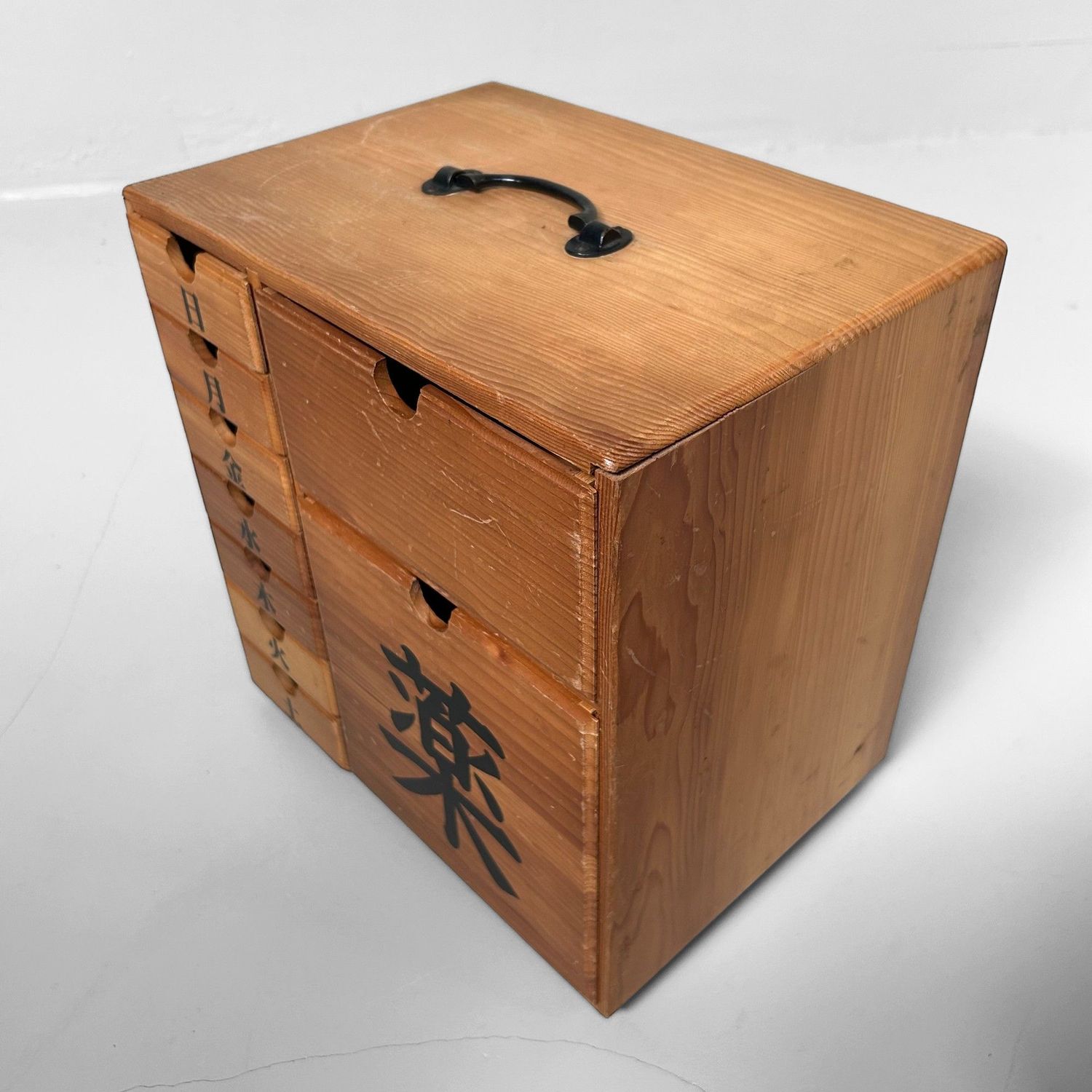 Vintage Shōwa Era Japanese Medicine Cabinet – Wooden Organizer.