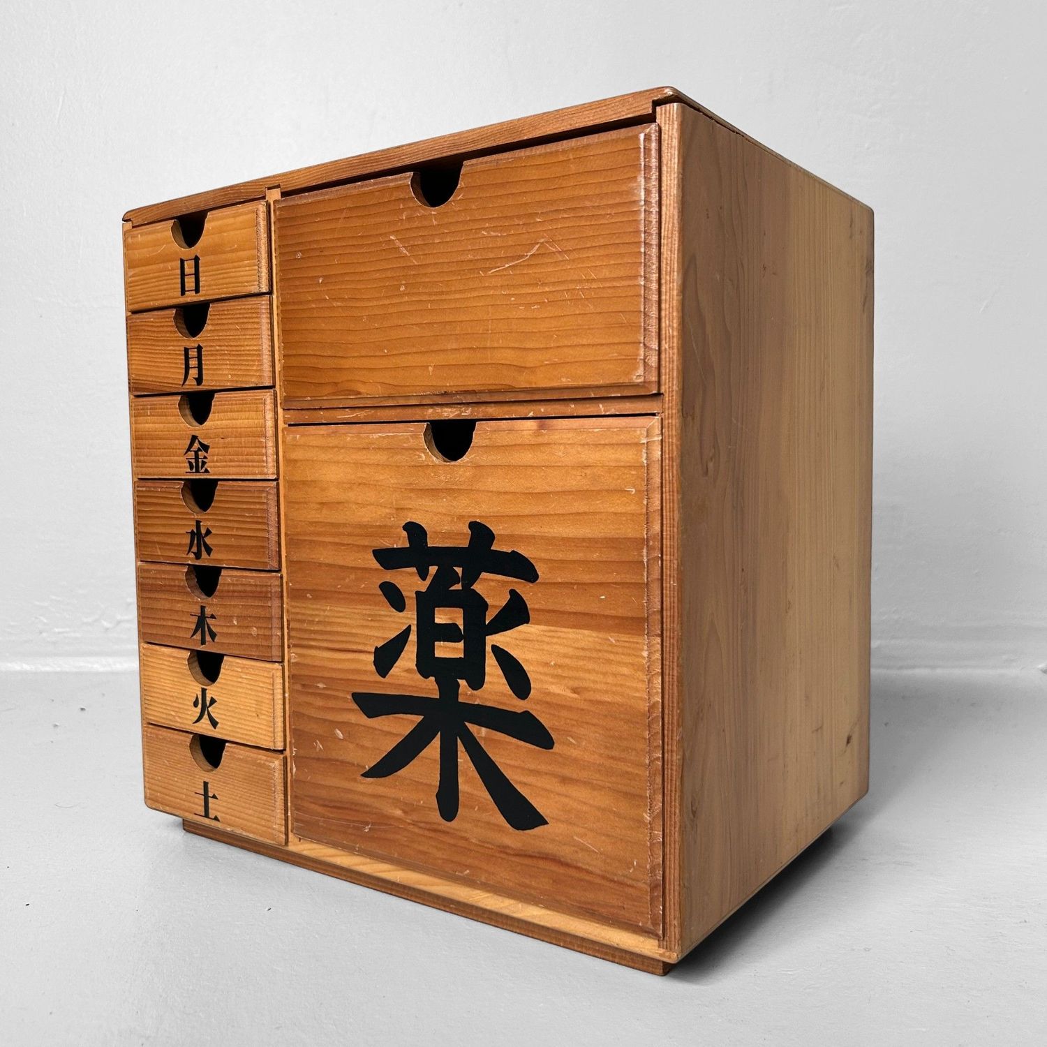Vintage Shōwa Era Japanese Medicine Cabinet – Wooden Organizer.