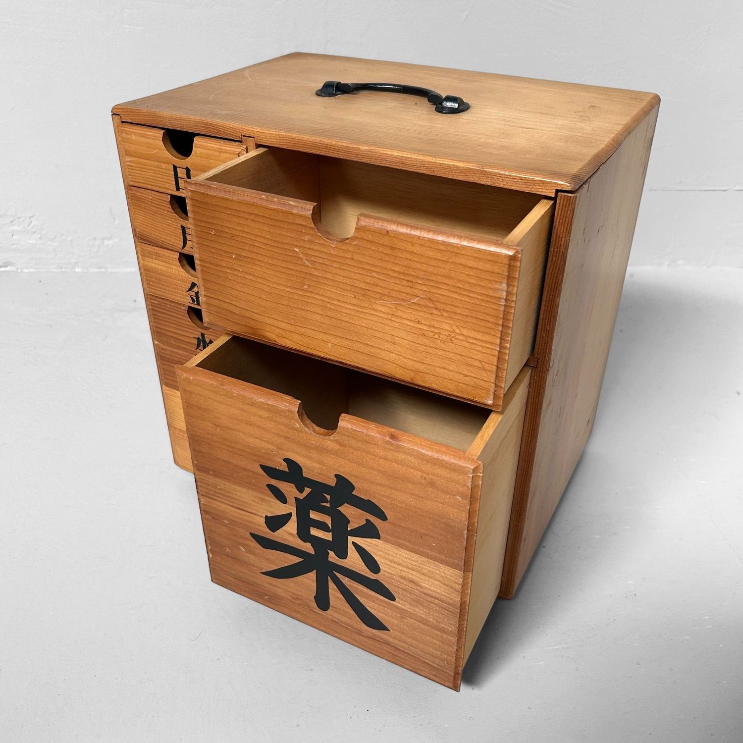 Vintage Shōwa Era Japanese Medicine Cabinet – Wooden Organizer.