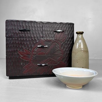 Vintage Kamakura-bori Haribako, Japanese Cabinet, Japan.
