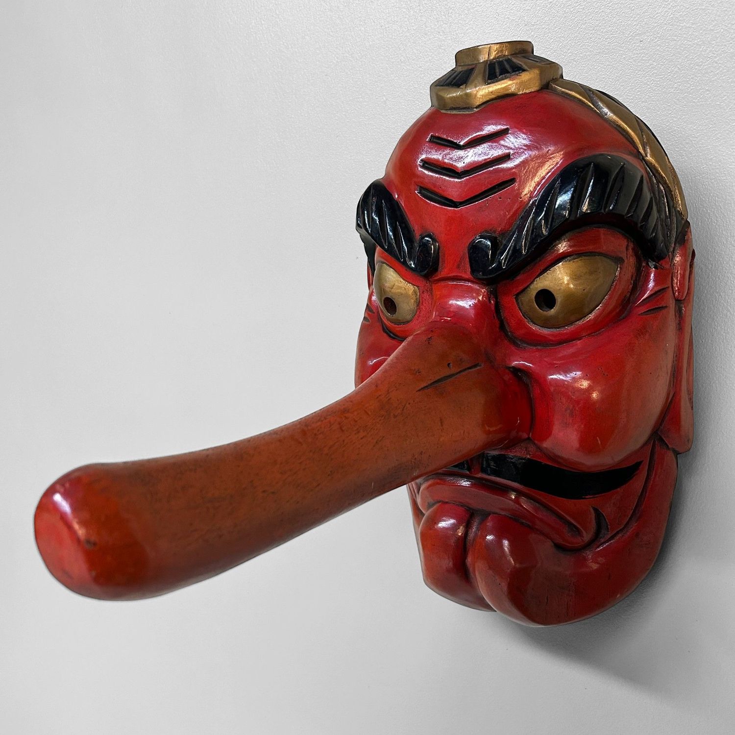 Vintage Handgesneden Tengu Masker, jaren 50, Japan.