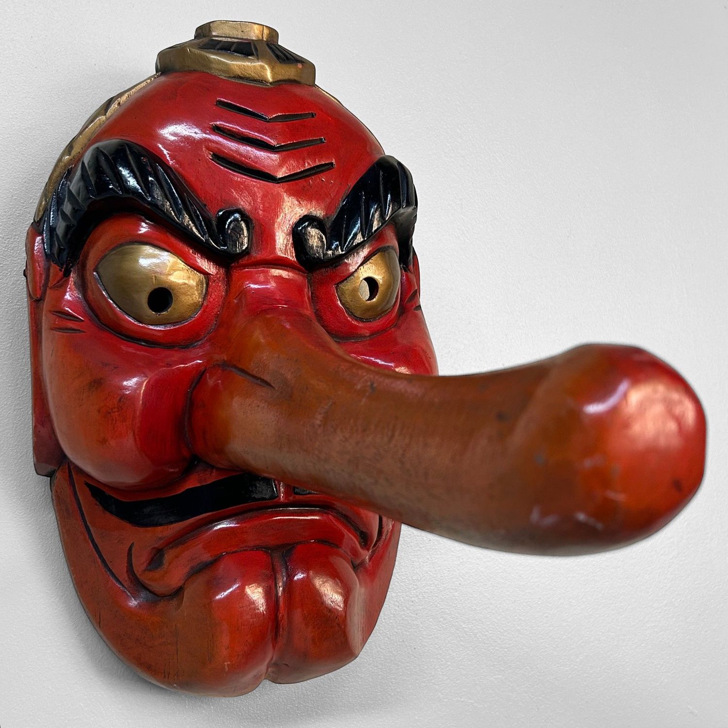 Vintage Handgesneden Tengu Masker, jaren 50, Japan.