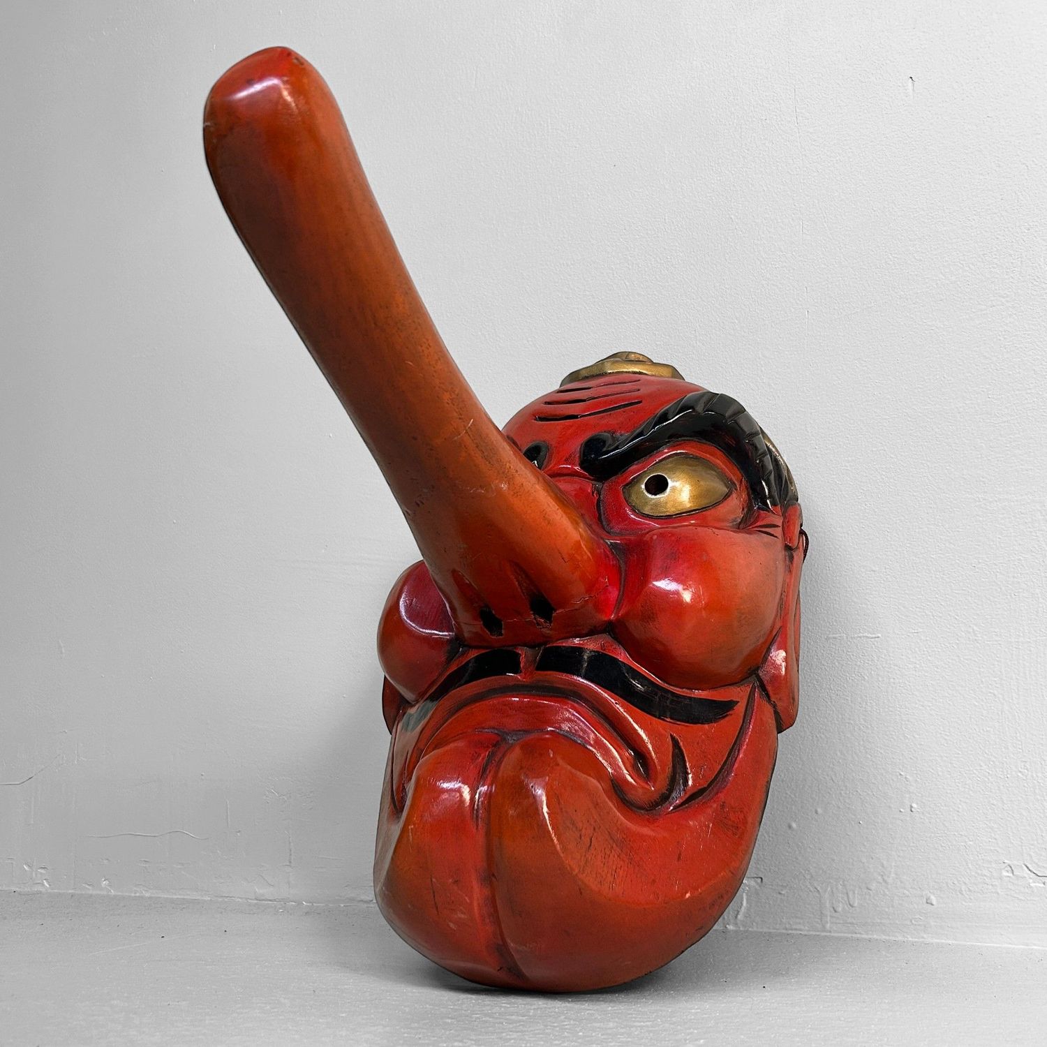 Vintage Handgesneden Tengu Masker, jaren 50, Japan.