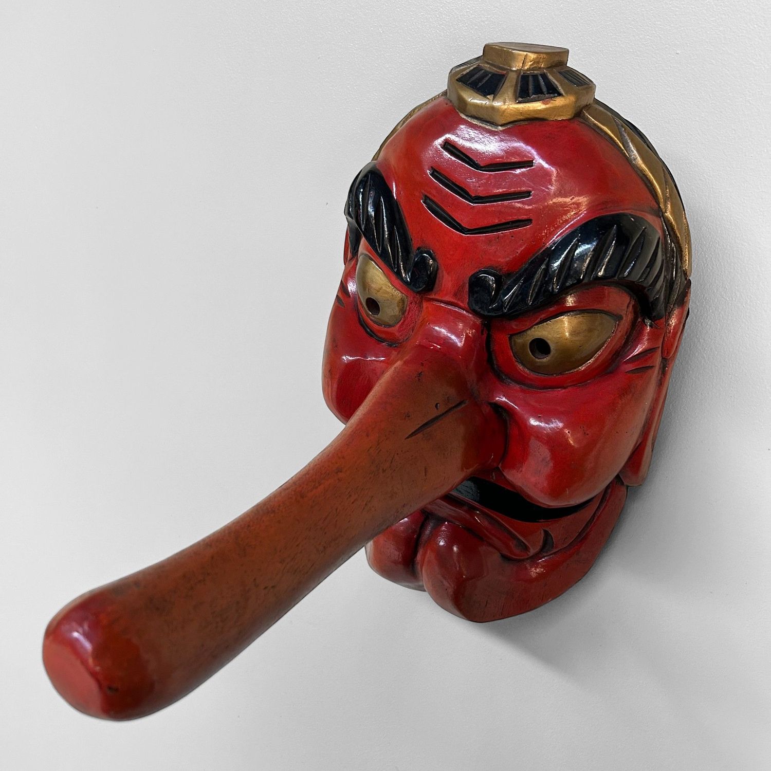 Vintage Handgesneden Tengu Masker, jaren 50, Japan.