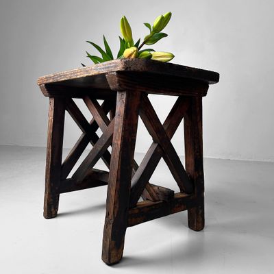 Minimalistische Houten Kruk, Jaren '20, Japanse Mingei Stijl.