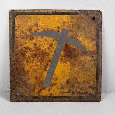 Oud Japans Metalen Waarschuwingsbord, Shōwa periode.