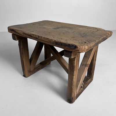 Minimalistische Houten Kruk, Jaren '20, Japanse Mingei Stijl.