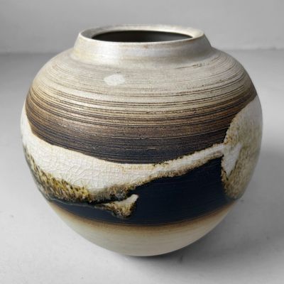 Japanse Ikebana Vaas door Masafumi Fujihira, Kyoyaki, jaren '60.