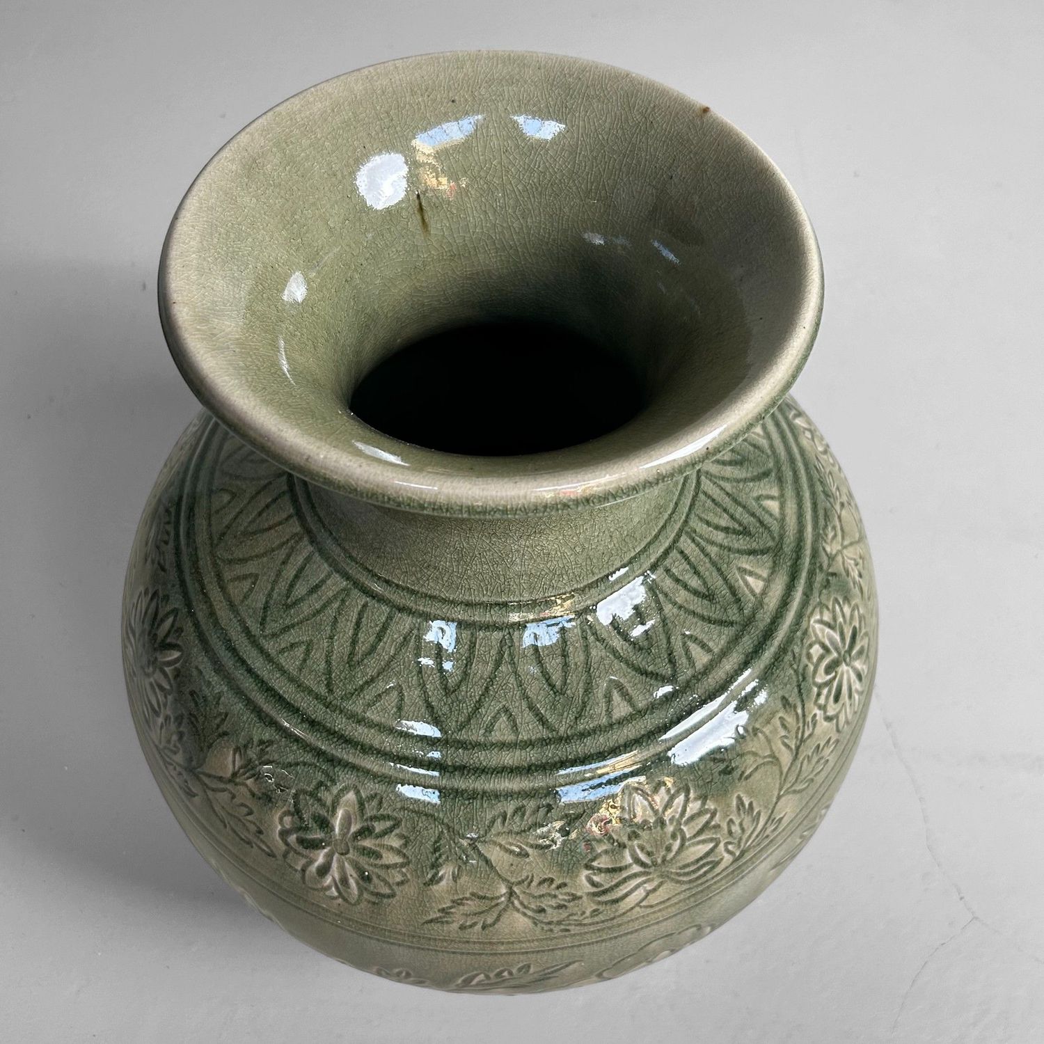 Japanse Celadon Ikebana Bloemenvaas door Noma Gazan, jaren '60.