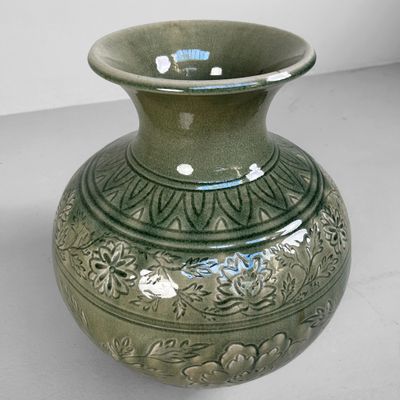 Japanse Celadon Ikebana Bloemenvaas door Noma Gazan, jaren '60.