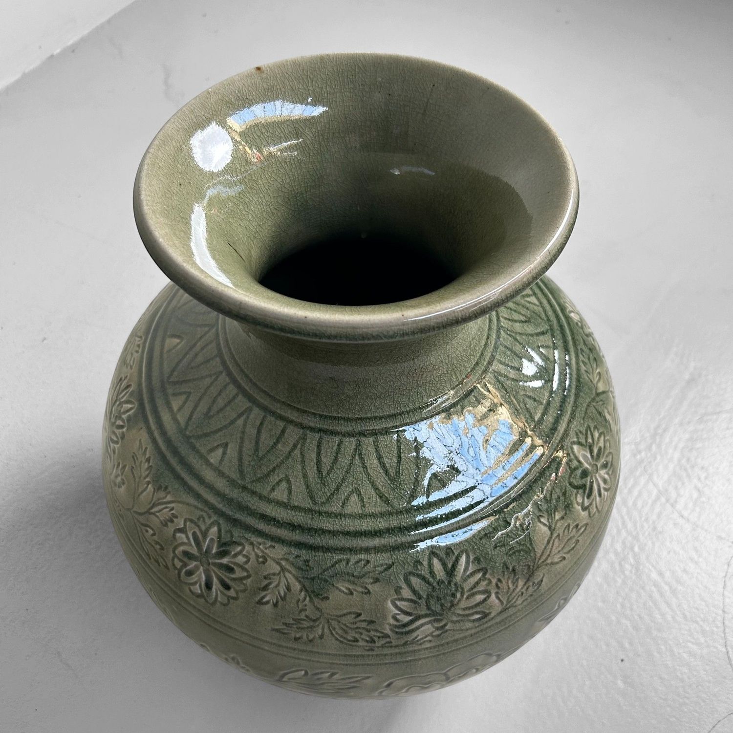 Japanse Celadon Ikebana Bloemenvaas door Noma Gazan, jaren '60.