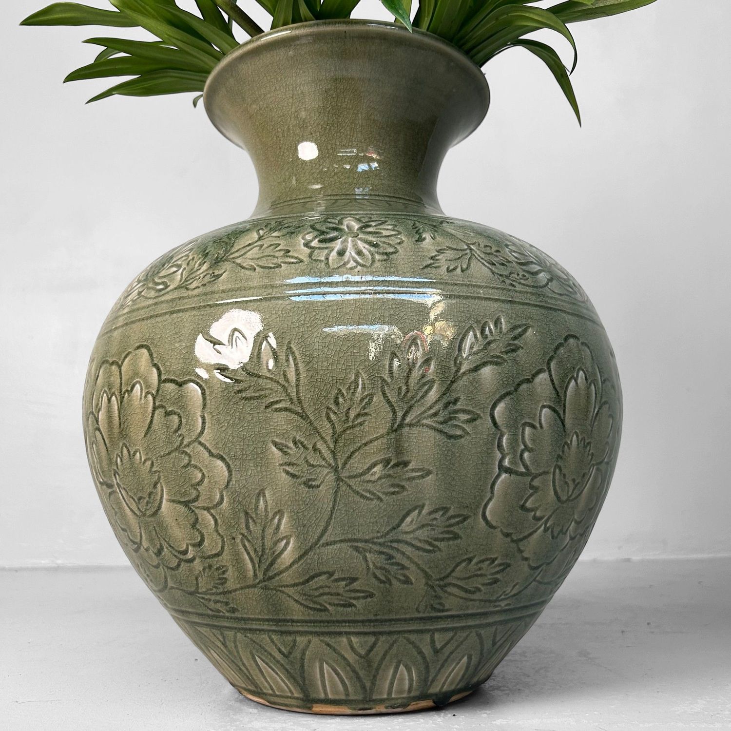 Japanse Celadon Ikebana Bloemenvaas door Noma Gazan, jaren '60.