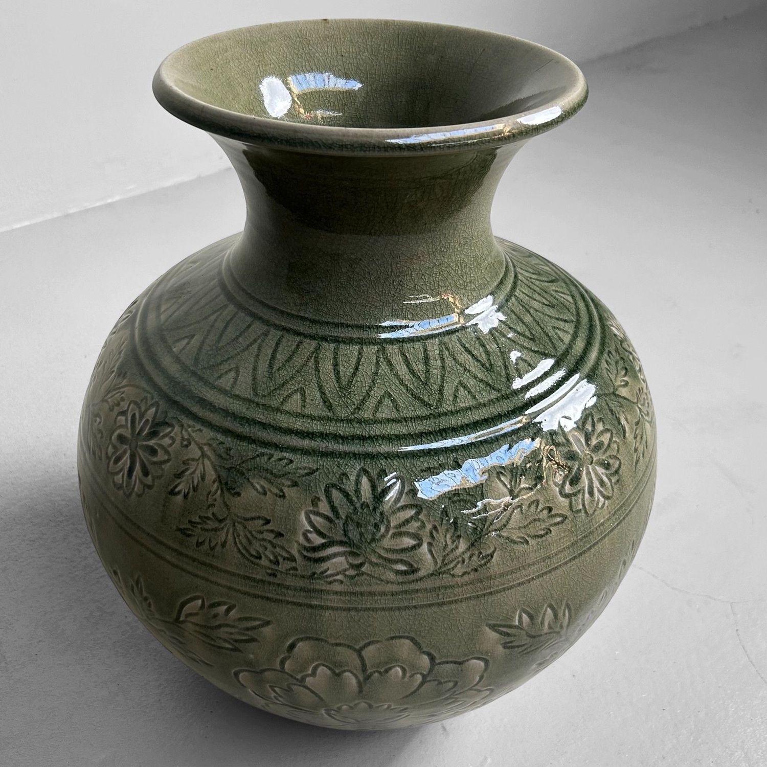 Japanse Celadon Ikebana Bloemenvaas door Noma Gazan, jaren '60.