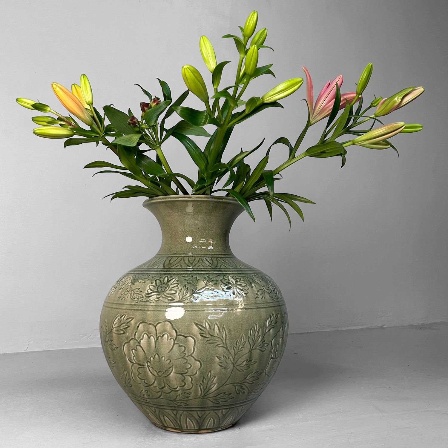 Japanse Celadon Ikebana Bloemenvaas door Noma Gazan, jaren '60.