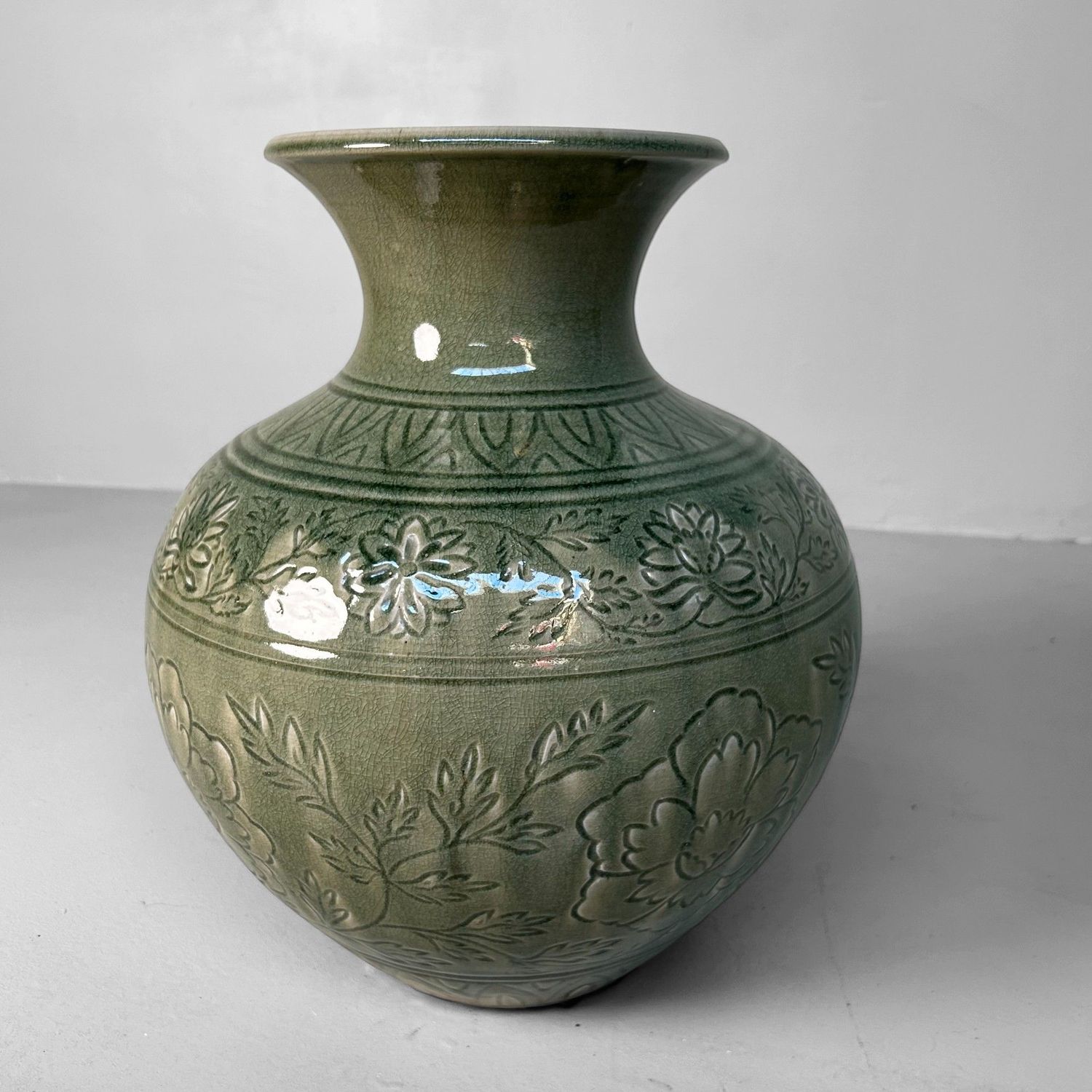 Japanse Celadon Ikebana Bloemenvaas door Noma Gazan, jaren '60.