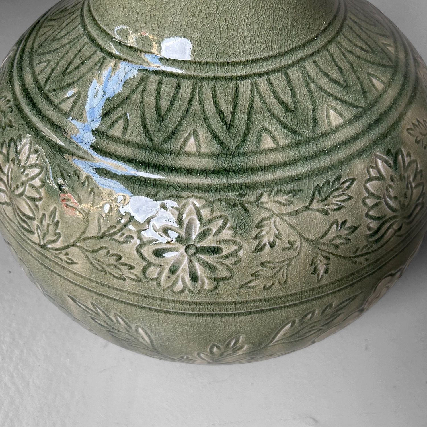 Japanse Celadon Ikebana Bloemenvaas door Noma Gazan, jaren '60.