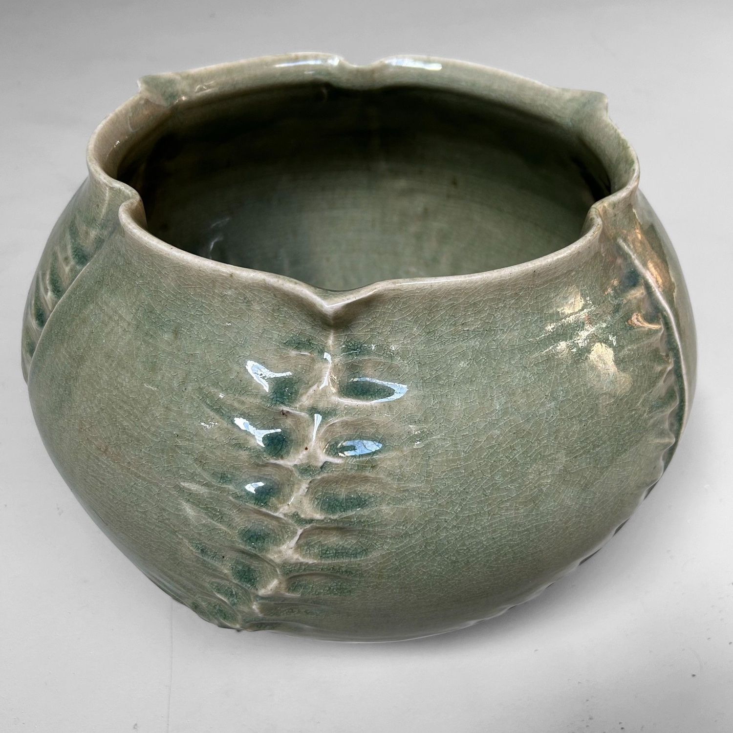 Organic Japanese Celadon Ikebana Flower Vase by Noma Gazan, 1970s.