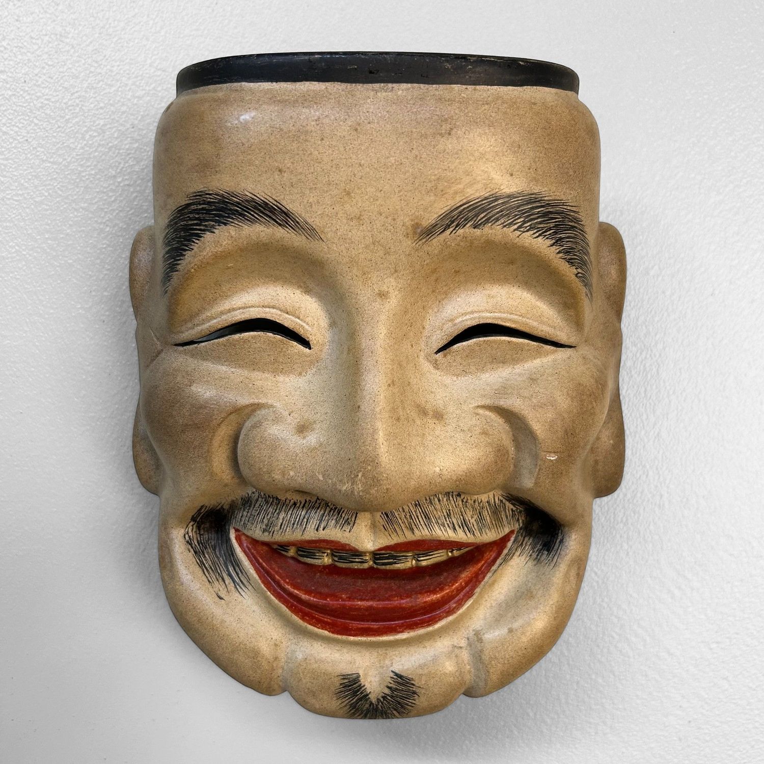 Vintage Japans Ebisu Masker, Houten Geluksgod, Muurdecoratie.