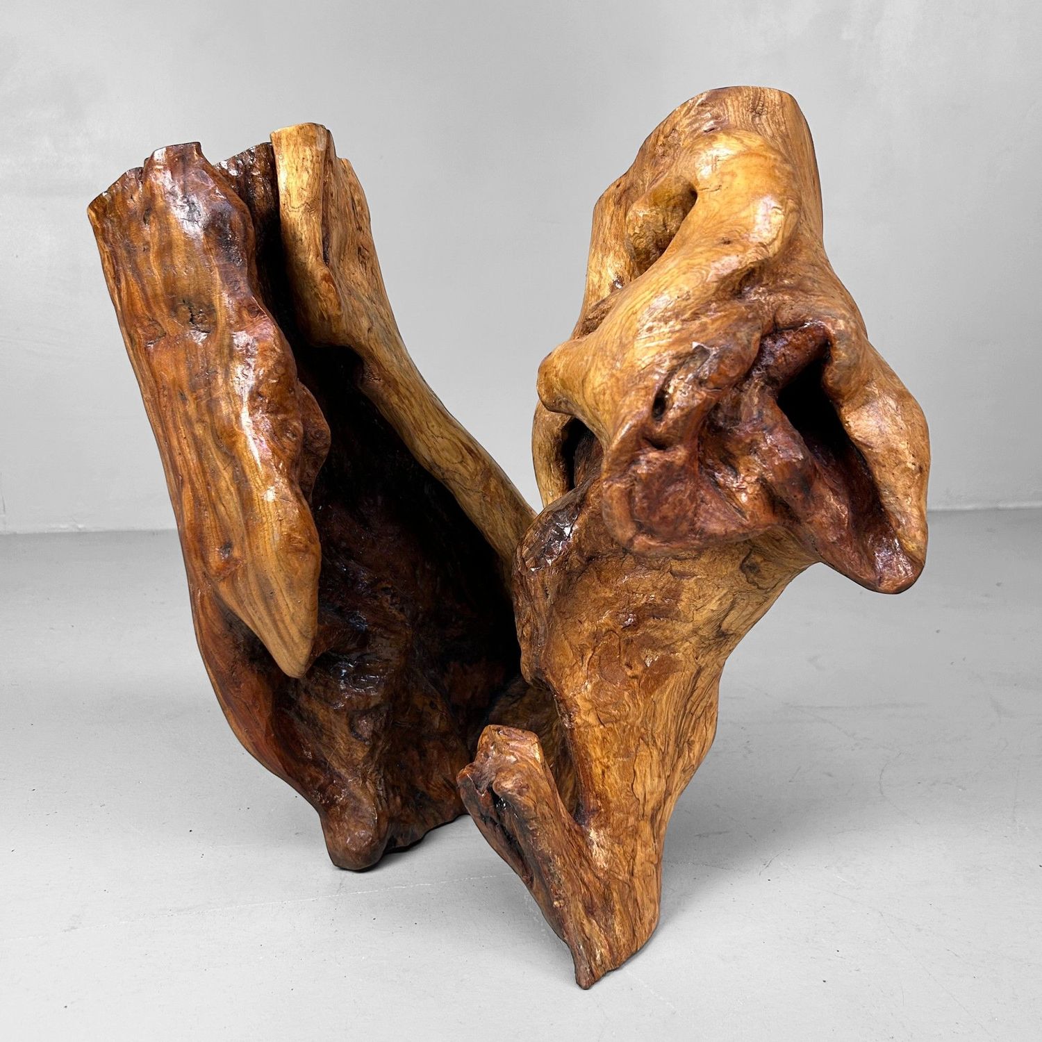Japanese Tsuge Burl Wood Sculpture – Wabi-Sabi Ikebana Art Piece, 1920s.