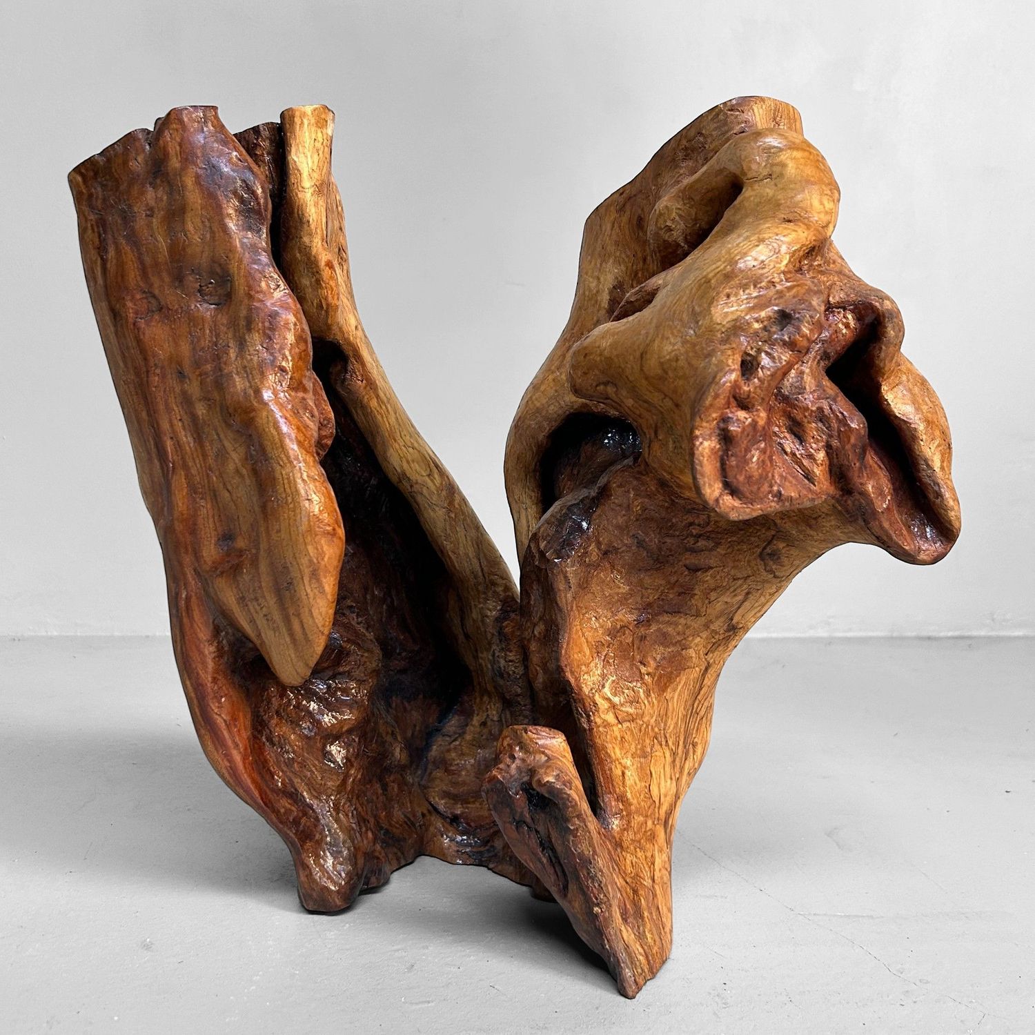 Japanese Tsuge Burl Wood Sculpture – Wabi-Sabi Ikebana Art Piece, 1920s.