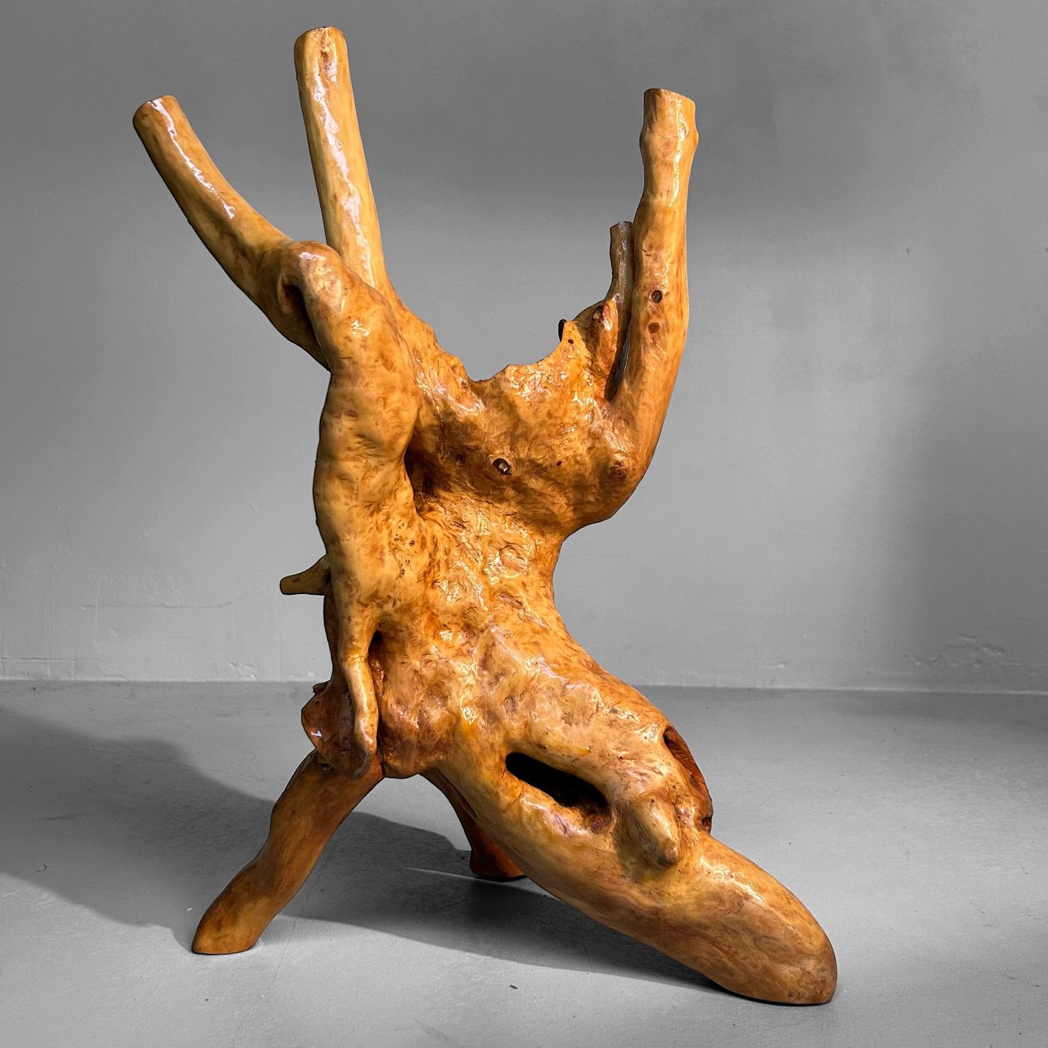 Japanse Tsuge Burl Wood Decoratie, Wabi-Sabi Ikebana, Taishō periode.