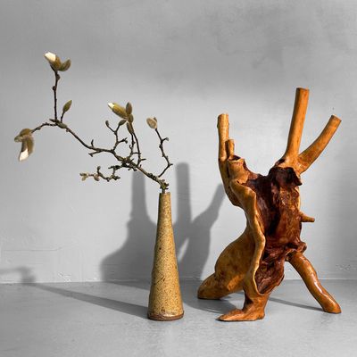 Japanese Tsuge Burl Wood Sculpture – Wabi-Sabi Ikebana Art Piece, 1920s.