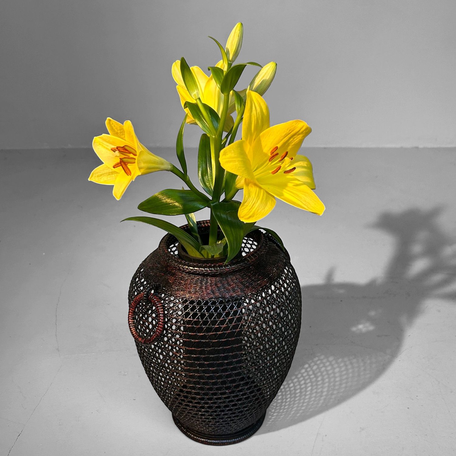 Vintage Hand Gevlochten Bamboe Ikebana Mand, Japan.