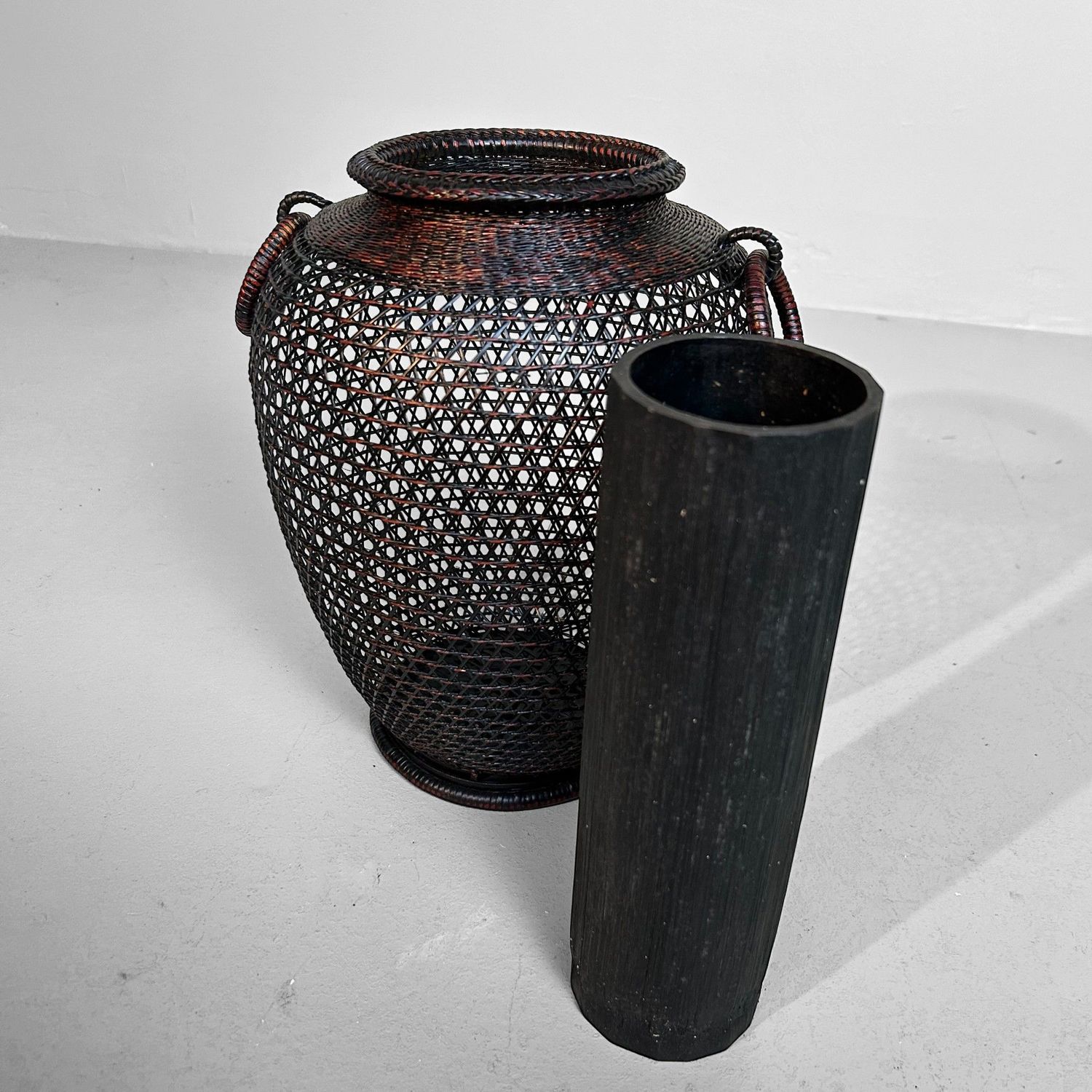 Vintage Hand Gevlochten Bamboe Ikebana Mand, Japan.