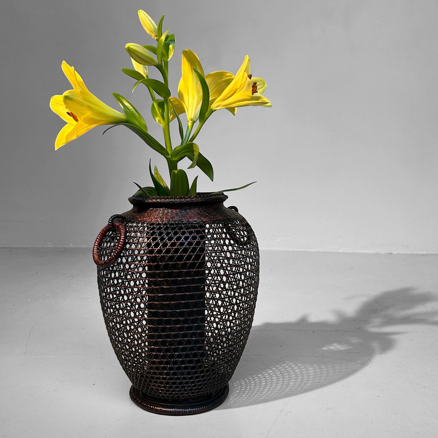 Vintage Hand Gevlochten Bamboe Ikebana Mand, Japan.