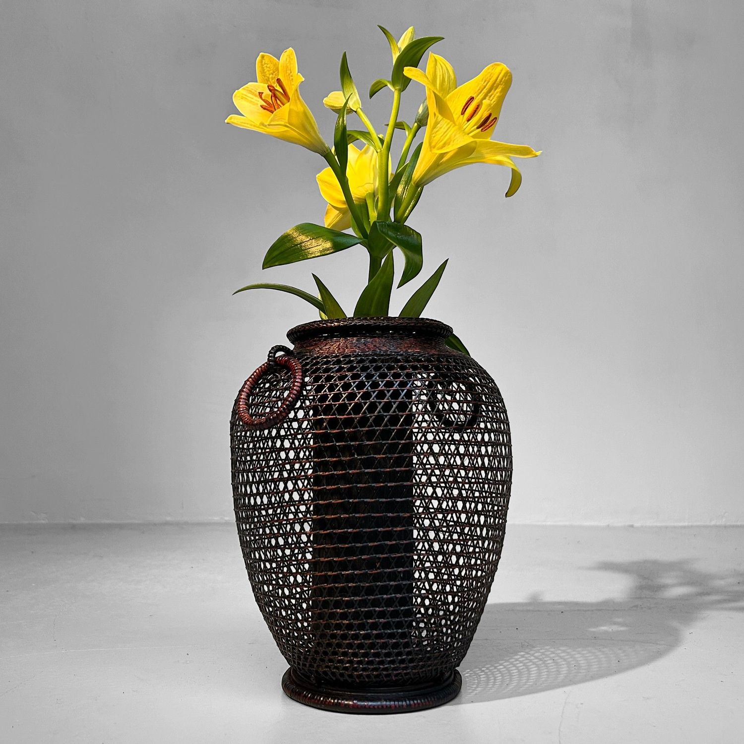 Vintage Hand Gevlochten Bamboe Ikebana Mand, Japan.