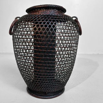 Vintage Hand Gevlochten Bamboe Ikebana Mand, Japan.
