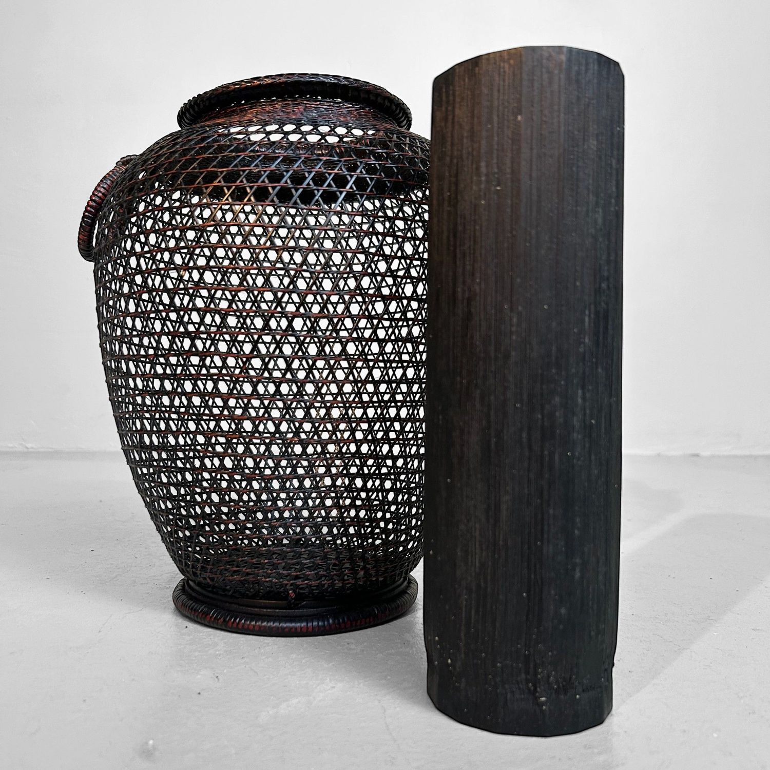 Vintage Hand Gevlochten Bamboe Ikebana Mand, Japan.