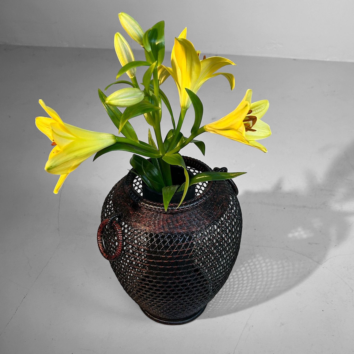 Vintage Hand Gevlochten Bamboe Ikebana Mand, Japan.