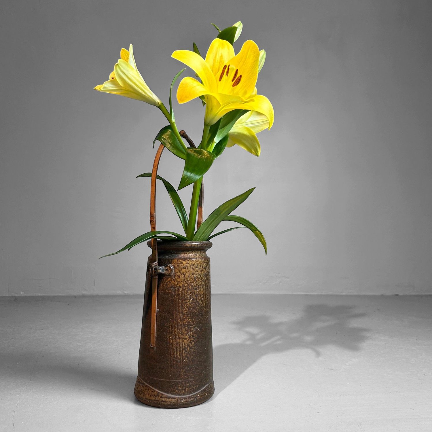 Japanese 1950s Ceramics - Authentic Ikebana Vase with Bamboo.