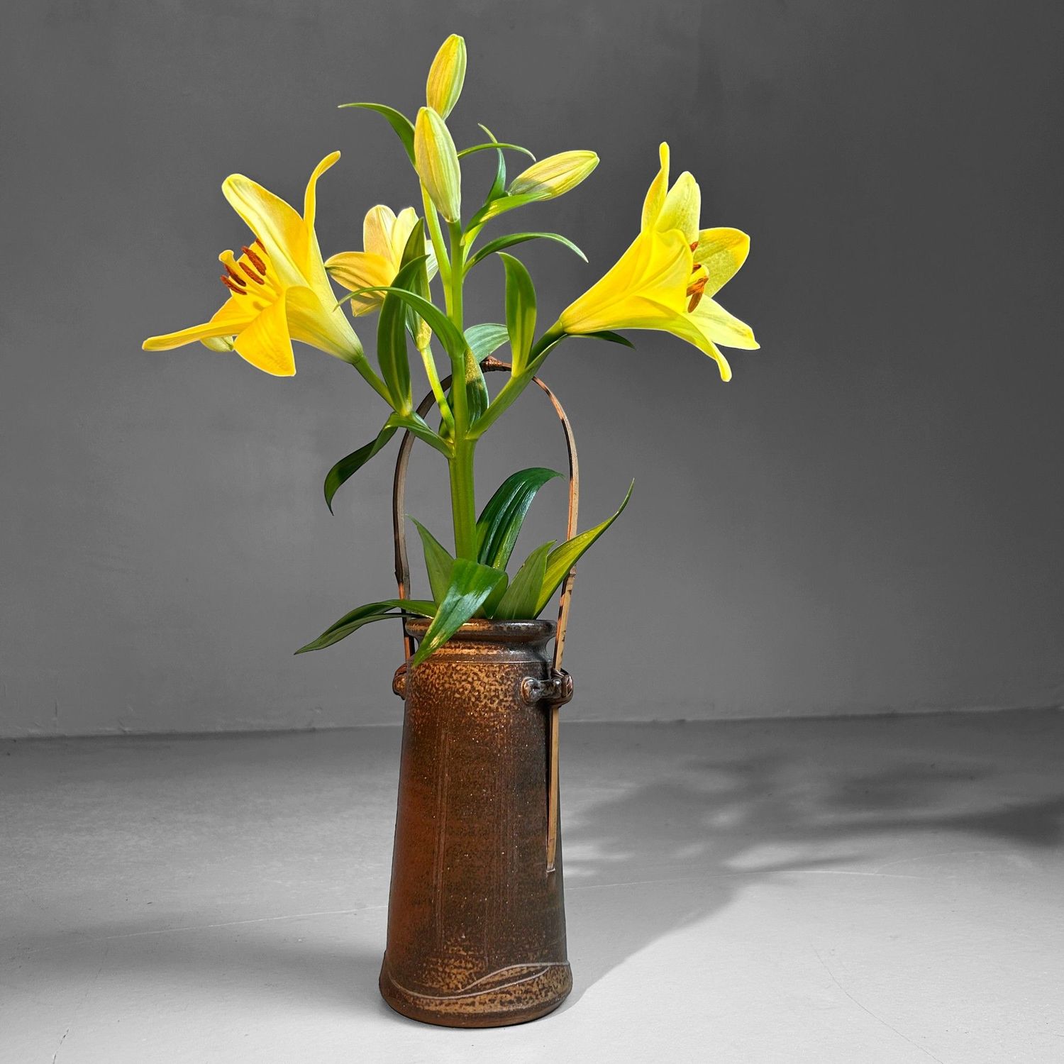 Japanese 1950s Ceramics - Authentic Ikebana Vase with Bamboo.