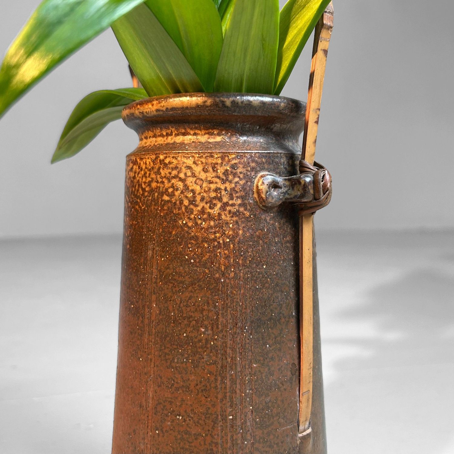 Japanese 1950s Ceramics - Authentic Ikebana Vase with Bamboo.