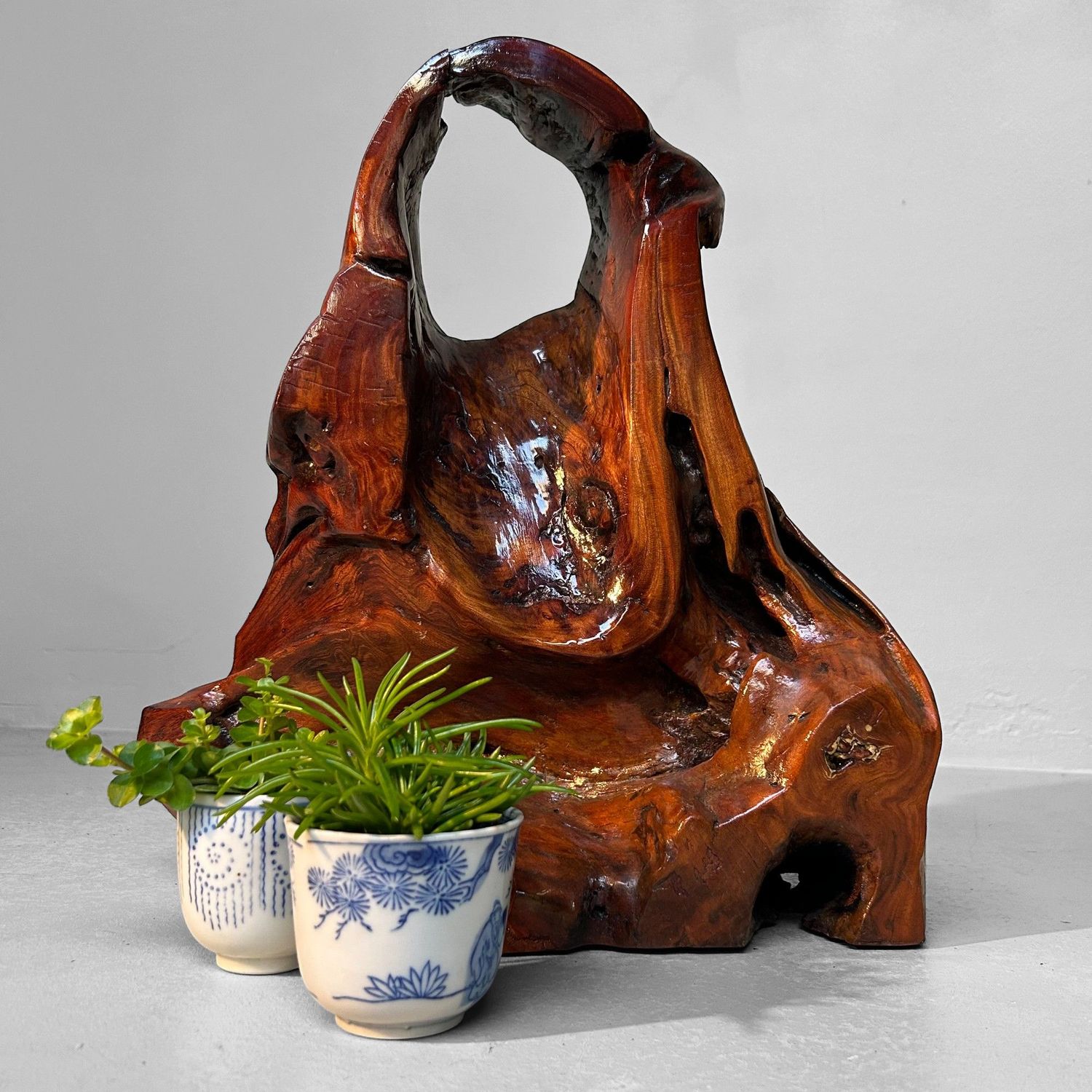 Antique Japanese Burlwood Ikebana Stand - Natural Tsuge Root Art, 1920s