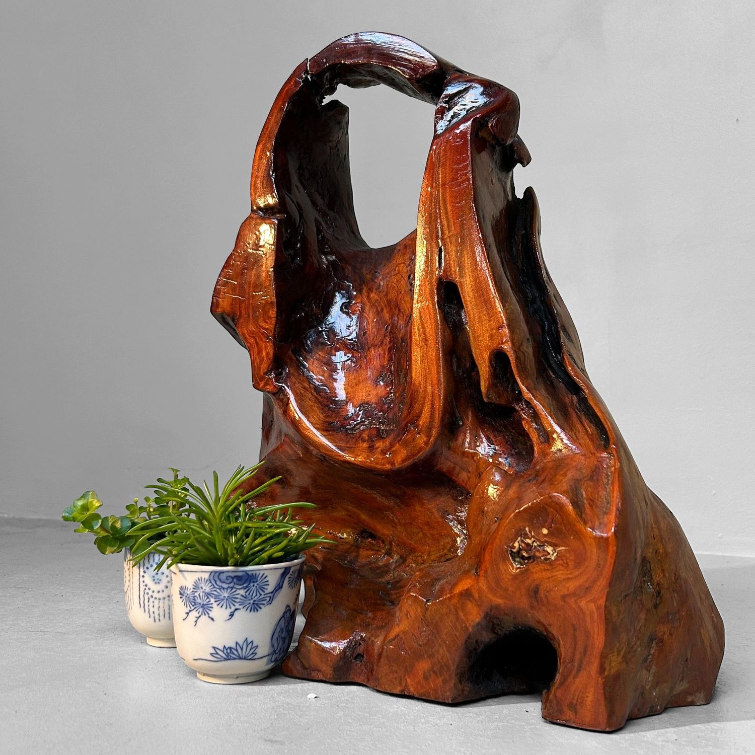 Antique Japanese Burlwood Ikebana Stand - Natural Tsuge Root Art, 1920s