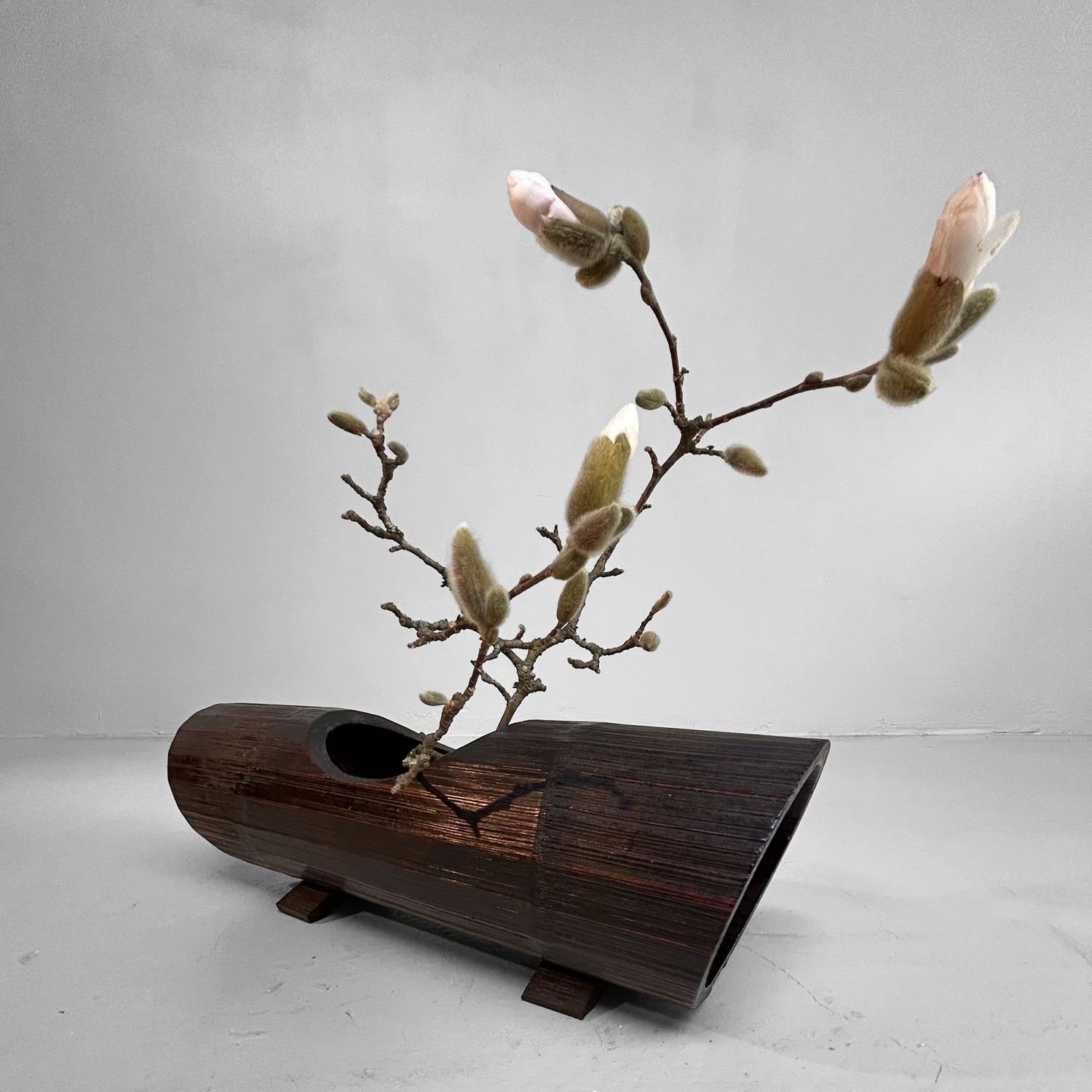 Vintage Bamboe Ikebana Bloemenstaander, Japan.
