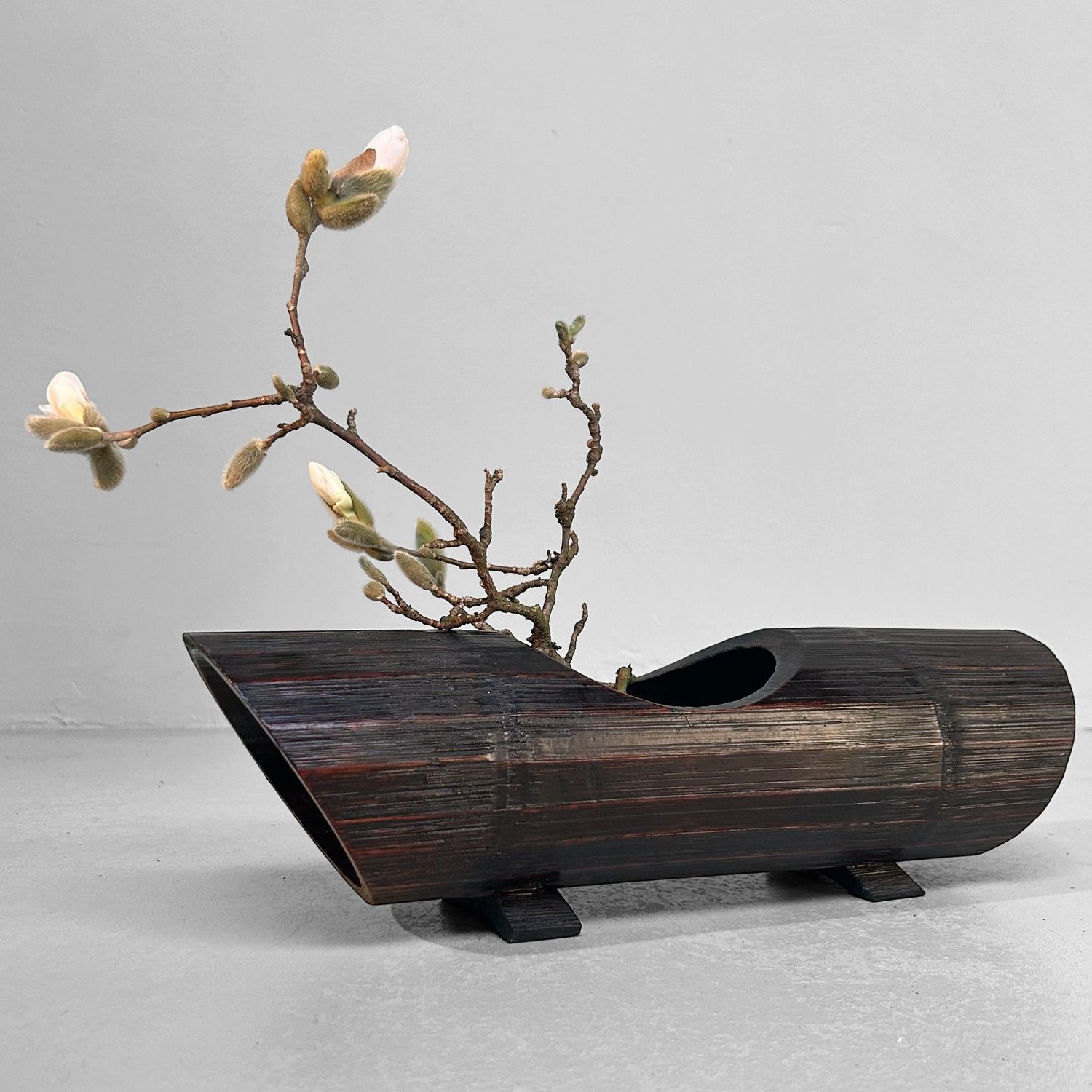 Vintage Bamboe Ikebana Bloemenstaander, Japan.