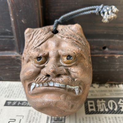 Japanse Rituele Oni Kleibel (Dorei) met Twee Gezichten, jaren '20.